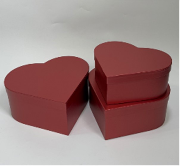 Коробка подарочная "Сердце", 28,5x26xH11 см - 23,5x21xH8,5 см, набор (3 шт) Бордовый