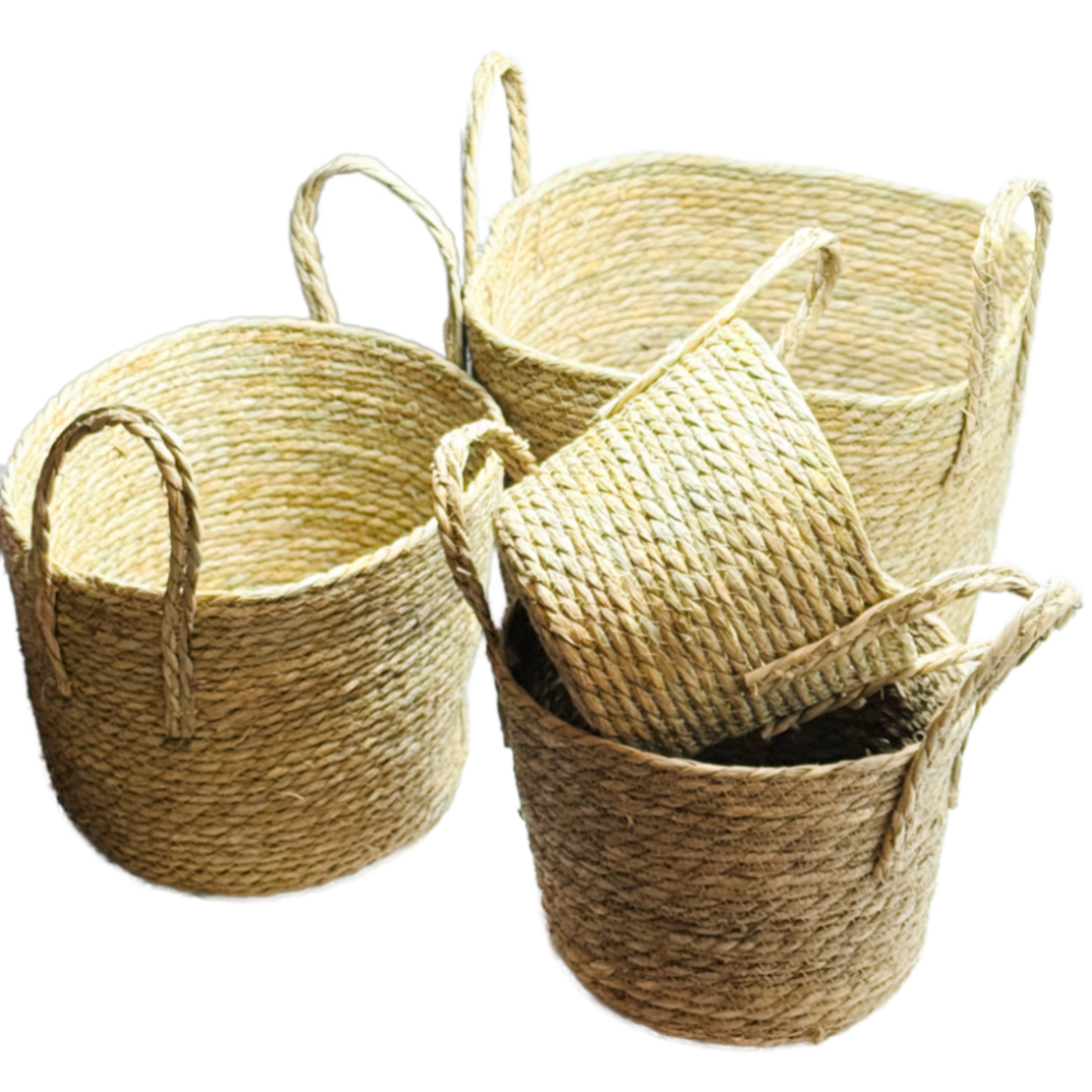 Корзина плетеная (водоросли), D32xH26/41 см - D21xH15/25 см, набор (4 шт) Натуральный