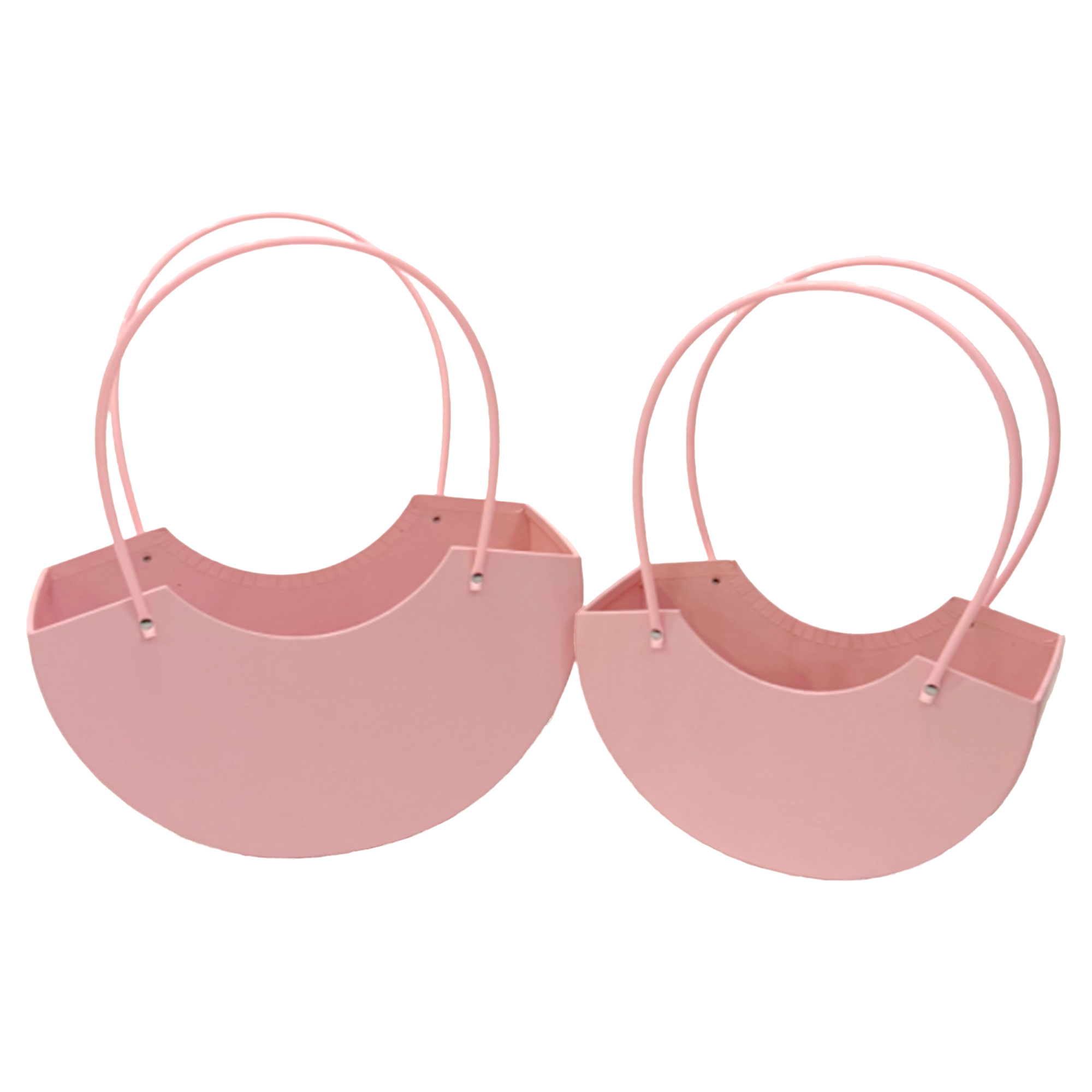 Коробка-кашпо "Лукошко", 28x11xH18 см, 22x9xH15 см, набор (2 шт), с ручкой Пудровый