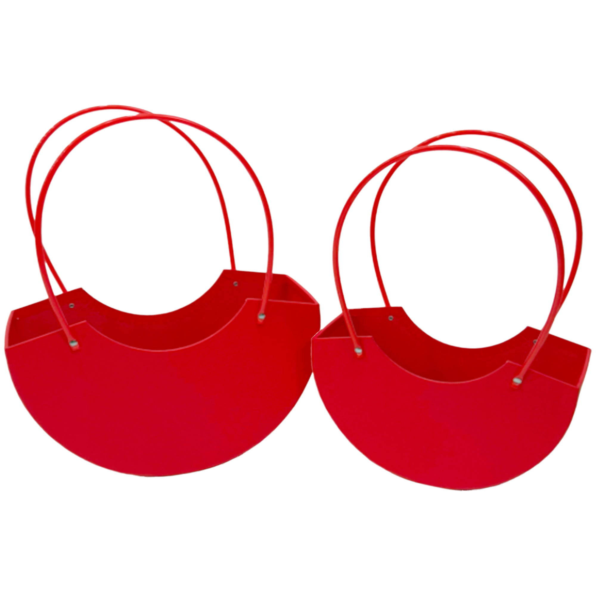 Коробка-кашпо "Лукошко", 28x11xH18 см, 22x9xH15 см, набор (2 шт), с ручкой Красный