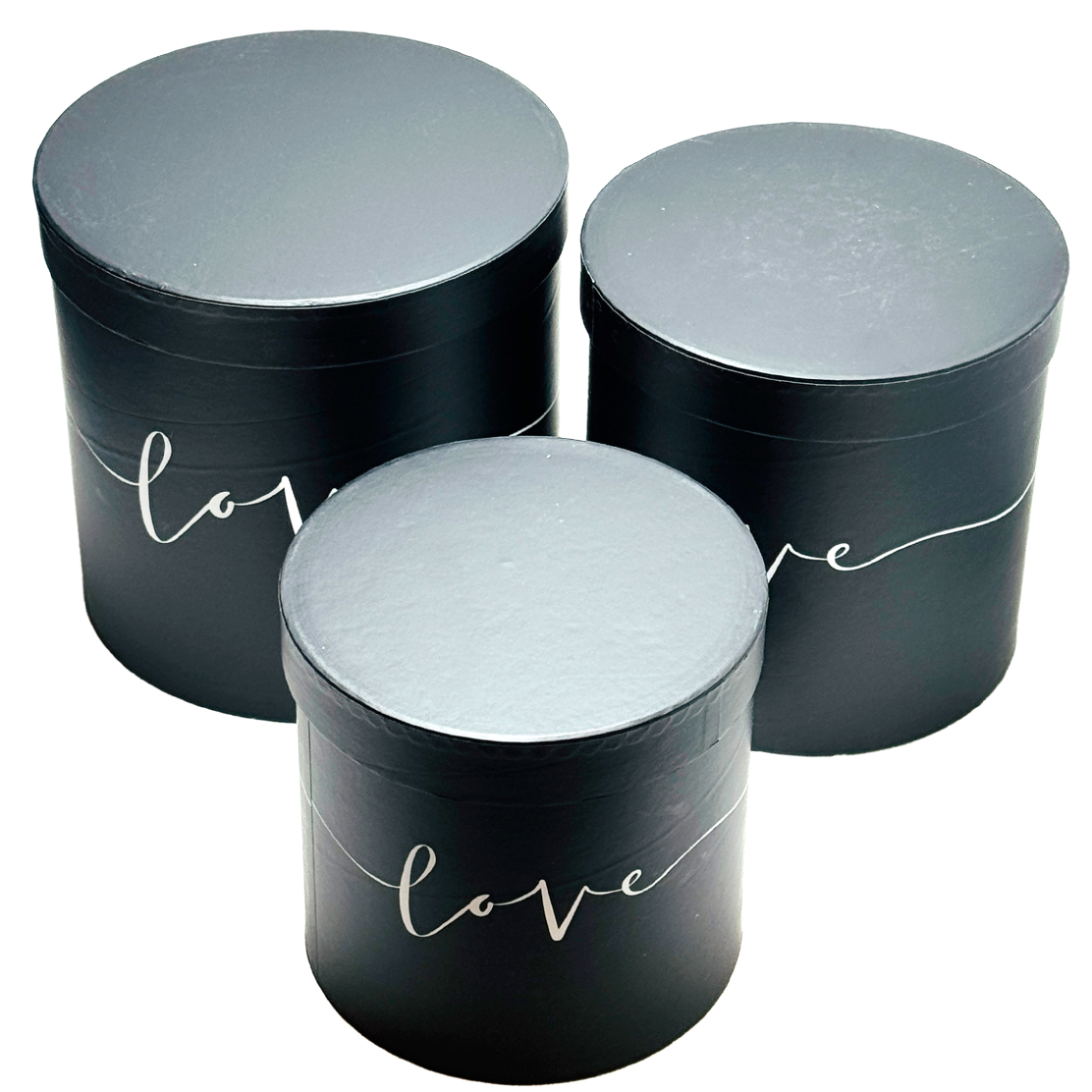 Коробка шляпная "Love", D20,5xH20 см - D16,5xH16 см, набор (3 шт) Черный