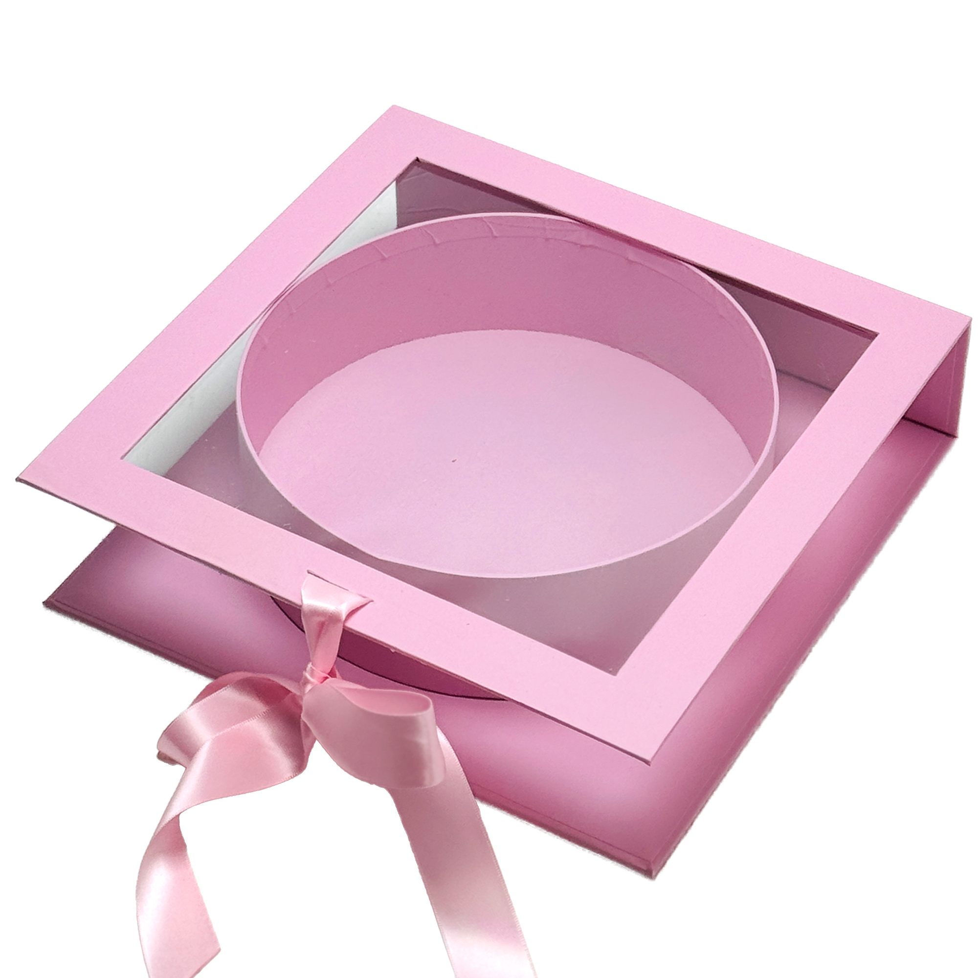 Коробка подарочная, 25x25xH7 см, с окном Розовый