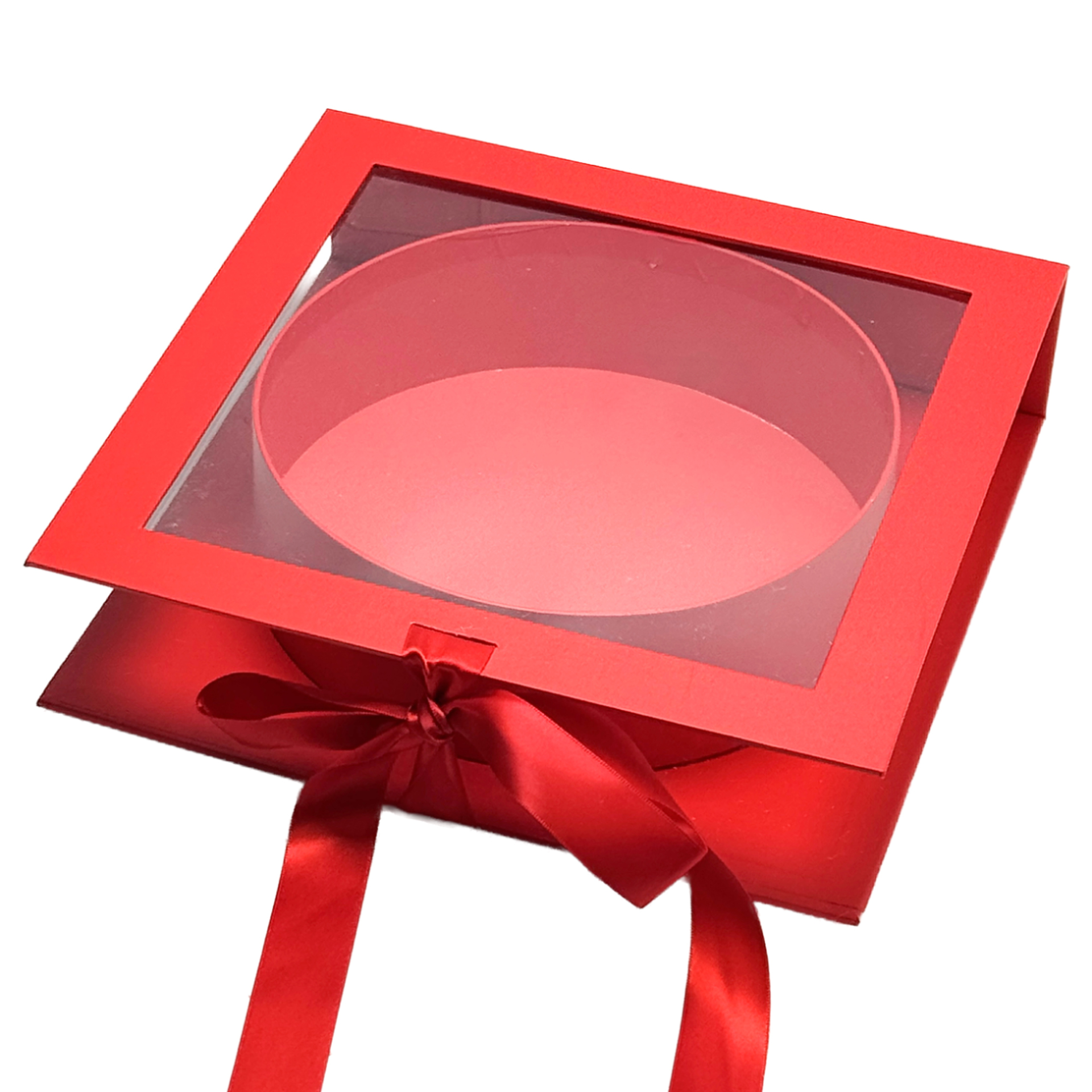 Коробка подарочная, 25x25xH7 см, с окном Красный