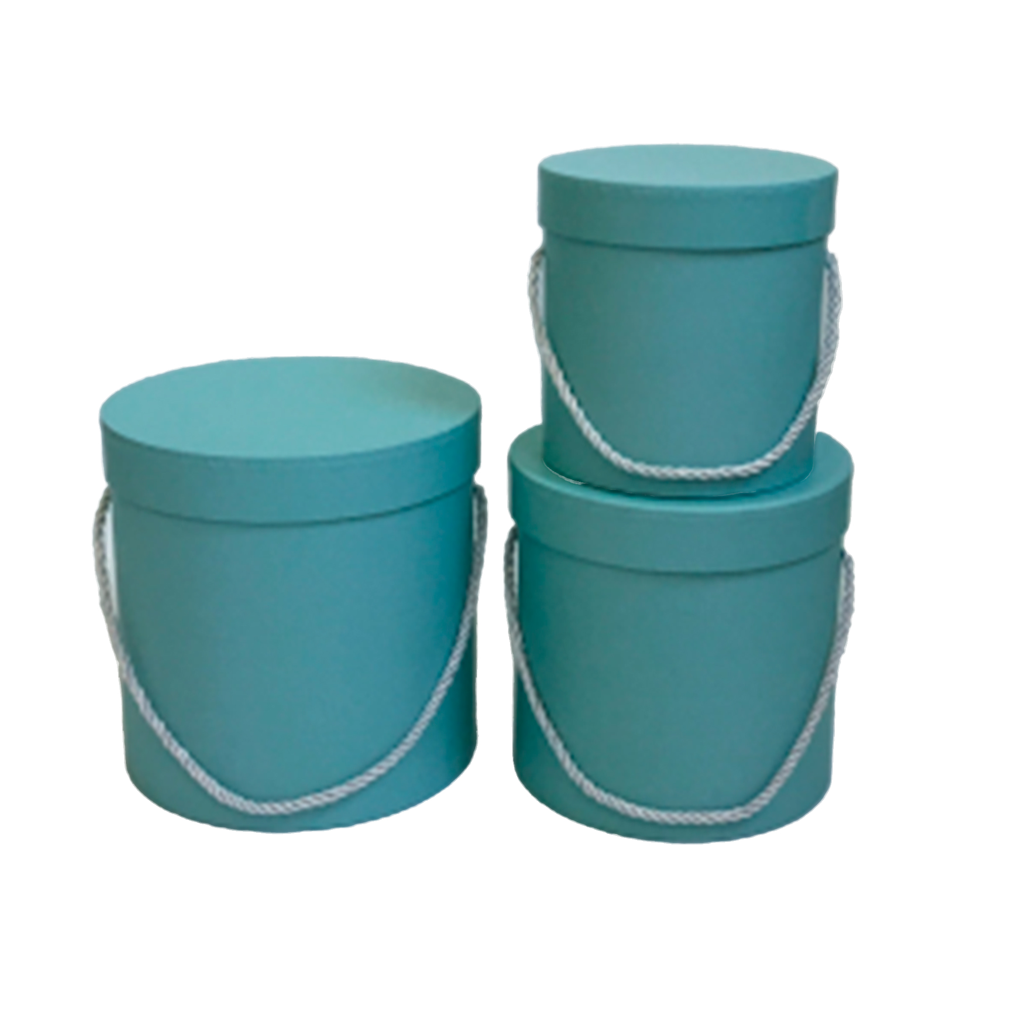 Коробка шляпная, D19xH19 см - D14xH14,5 см, набор (3 шт), с ручкой Голубой