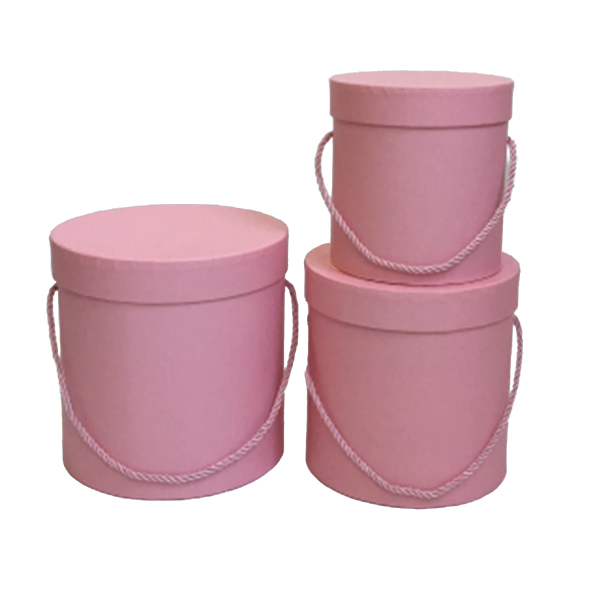 Коробка шляпная, D19xH19 см - D14xH14,5 см, набор (3 шт), с ручкой Розовый