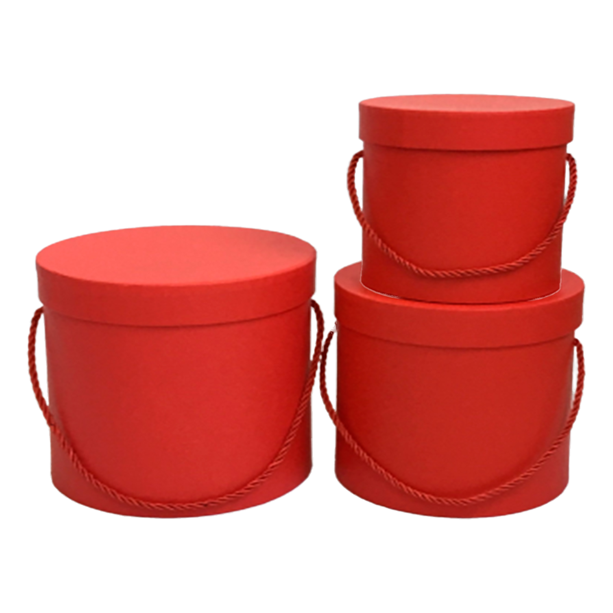 Коробка шляпная, D19xH19 см - D14xH14,5 см, набор (3 шт), с ручкой Красный