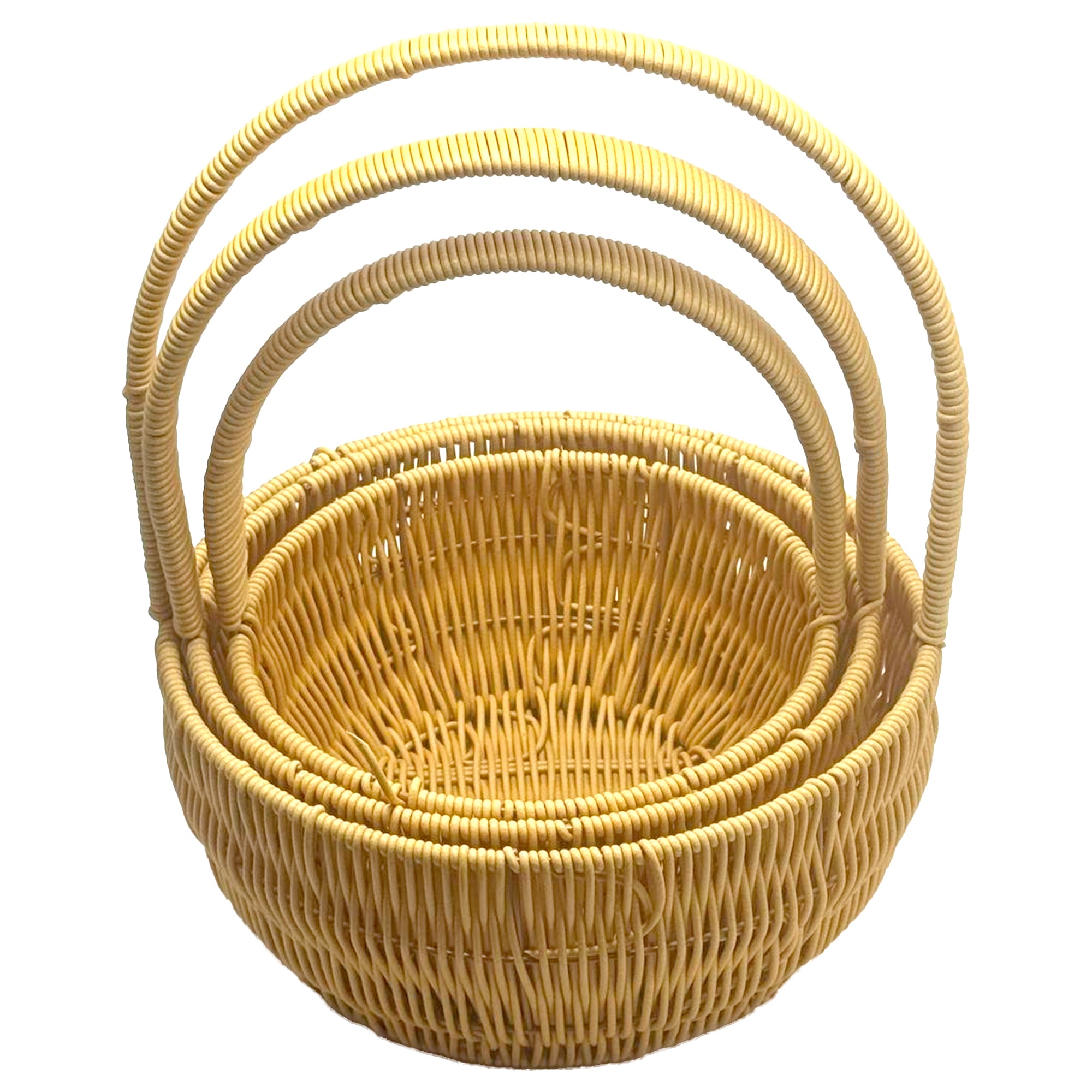 Корзина плетеная (пластик), D27xH12/32 см - D21xH10/25 см, набор (3 шт) Натуральный