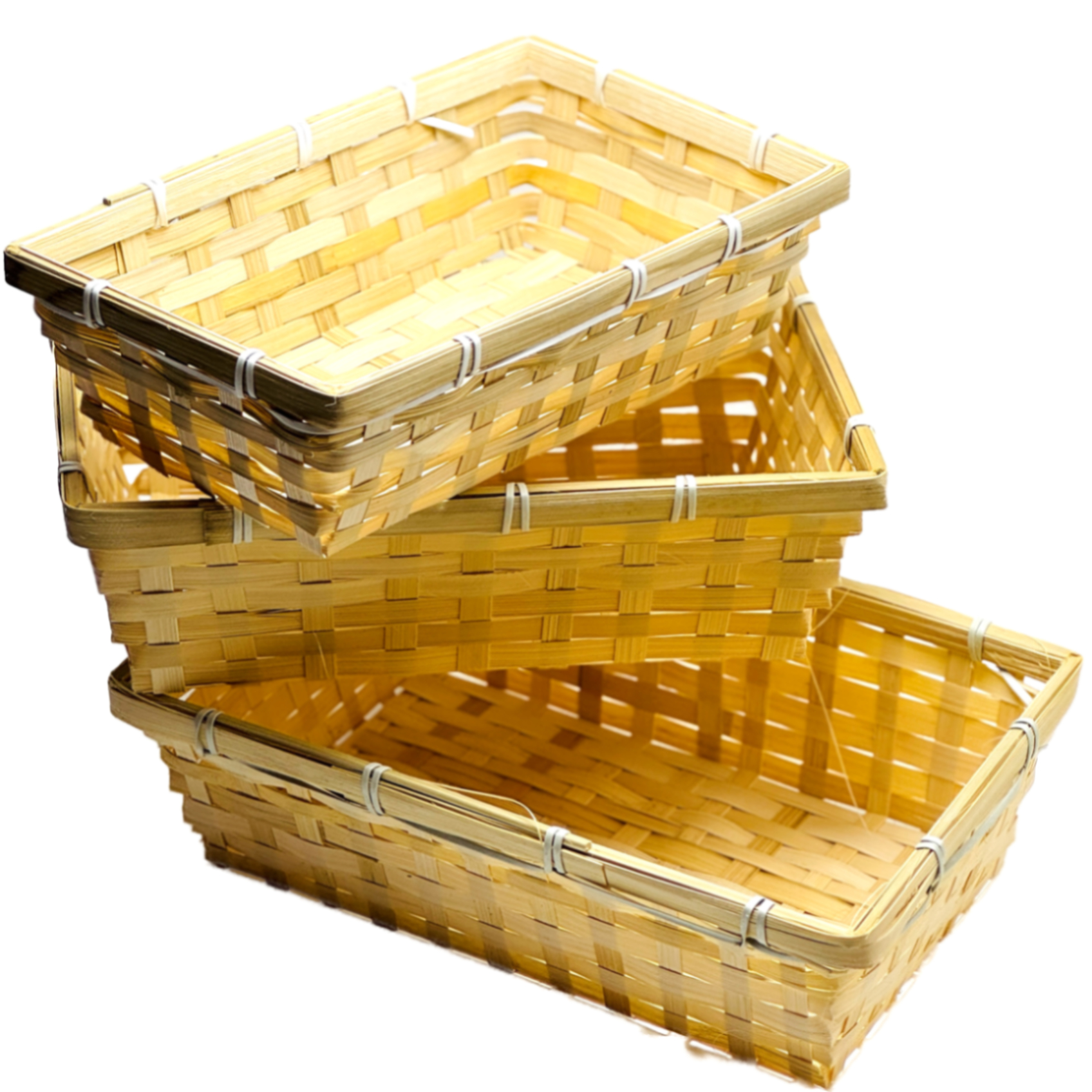 Кашпо плетеное (бамбук), 30x20xH9 см - 26x16xH7 см, набор (3 шт) Натуральный