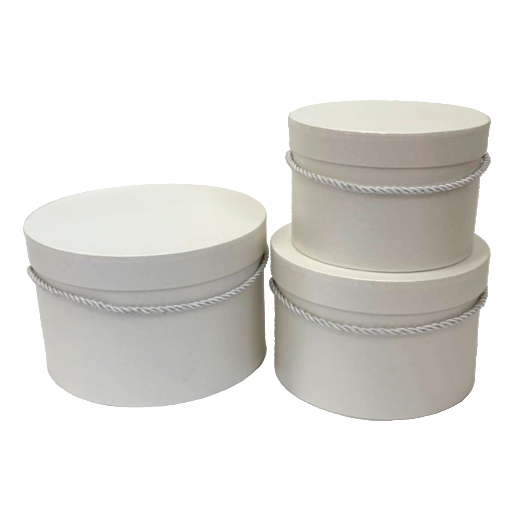 Коробка шляпная, D20xH14,5 см - D15xH11 см, набор (3 шт), с ручкой Белый