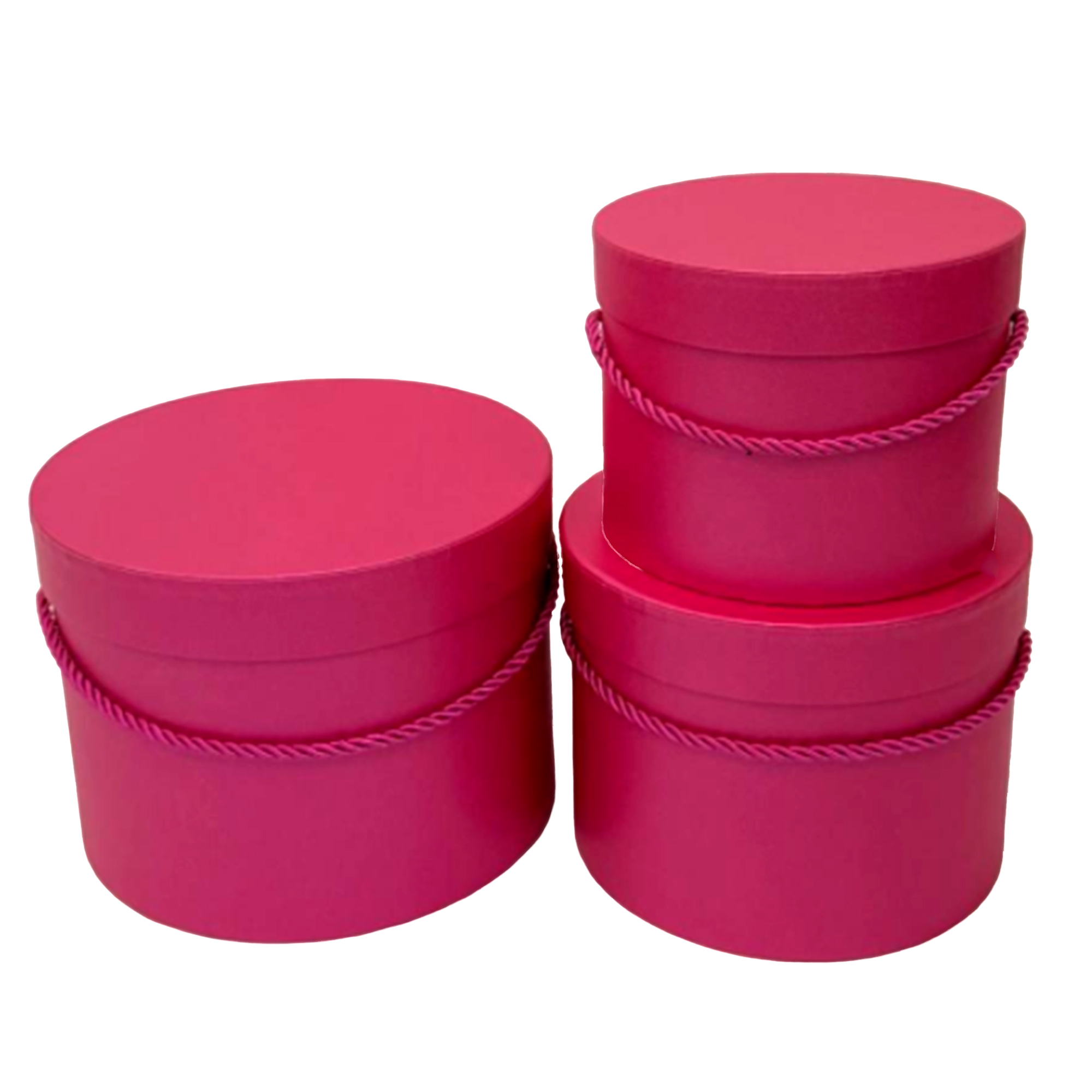 Коробка шляпная, D20xH14,5 см - D15xH11 см, набор (3 шт), с ручкой Малиновый