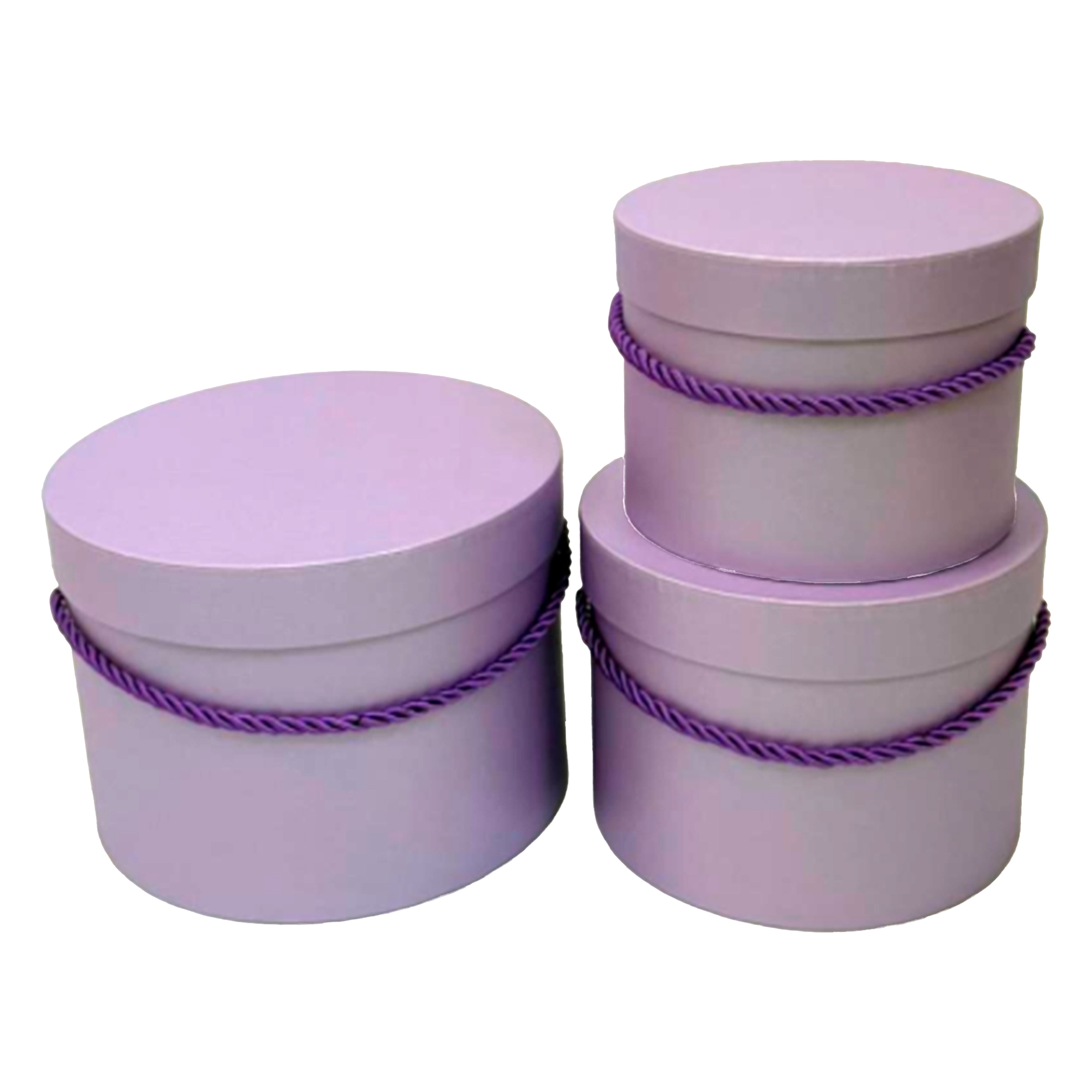 Коробка шляпная, D20xH14,5 см - D15xH11 см, набор (3 шт), с ручкой Фиолетовый