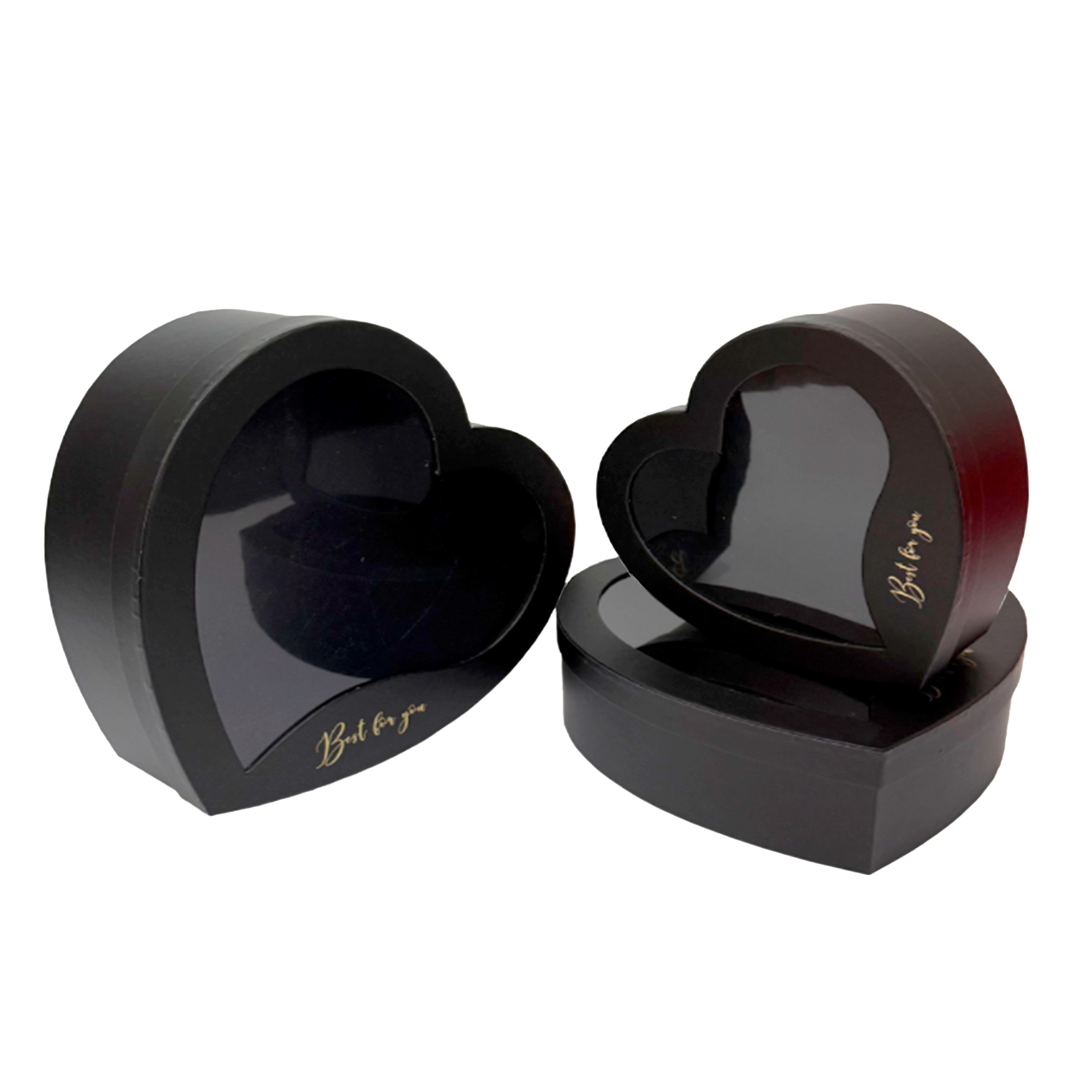 Коробка подарочная "Сердце", 31,5x30xH10 см - 23x22xH8 см, набор (3 шт), с окном Черный