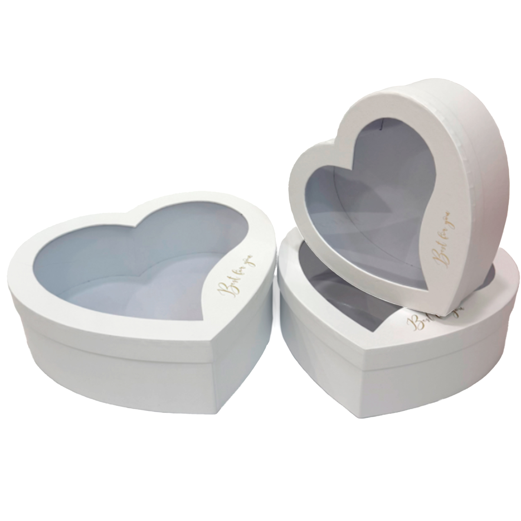 Коробка подарочная "Сердце", 31,5x30xH10 см - 23x22xH8 см, набор (3 шт), с окном Белый