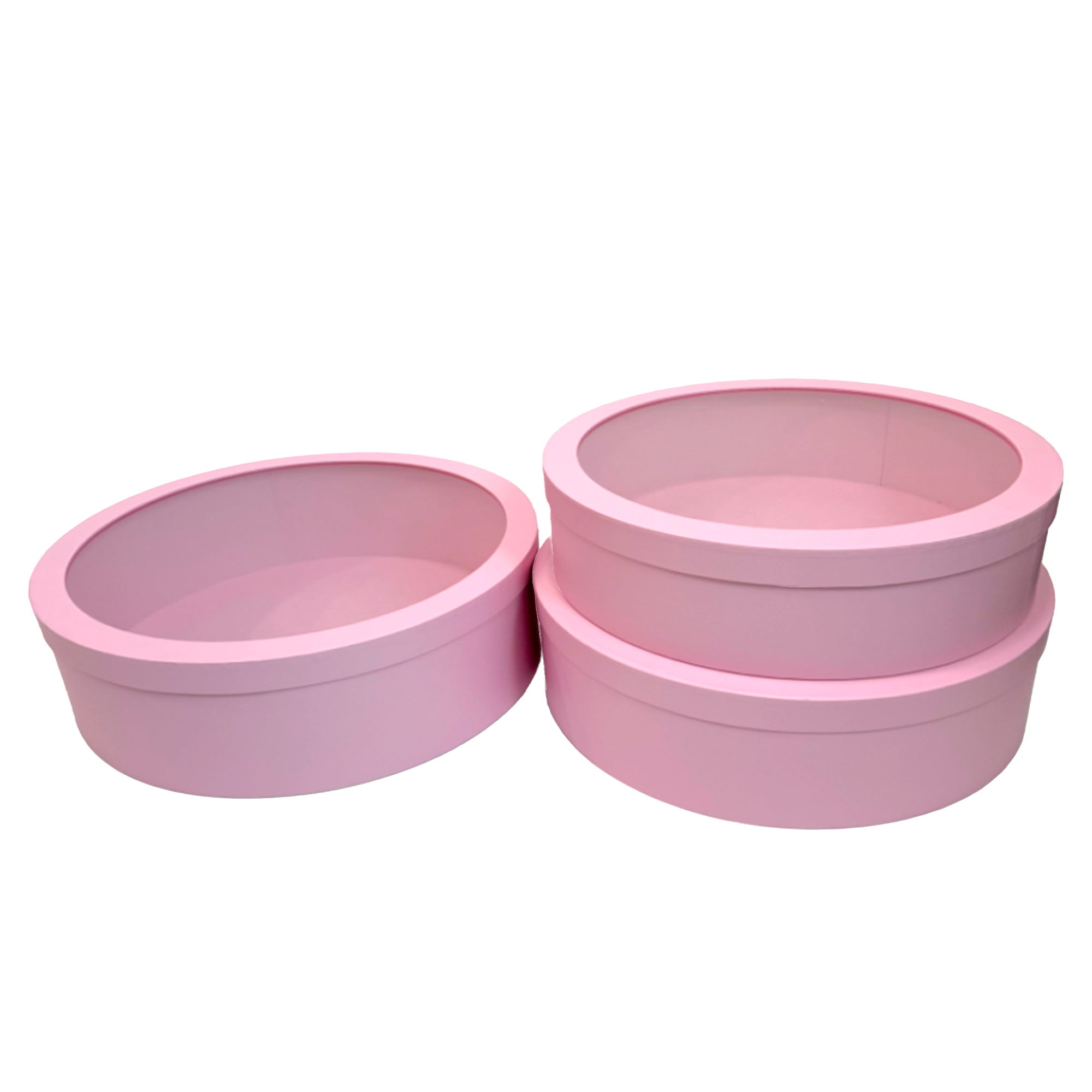 Коробка шляпная, D40xH13,5 см - D36xH10,5 см, набор (3 шт), с окном Розовый