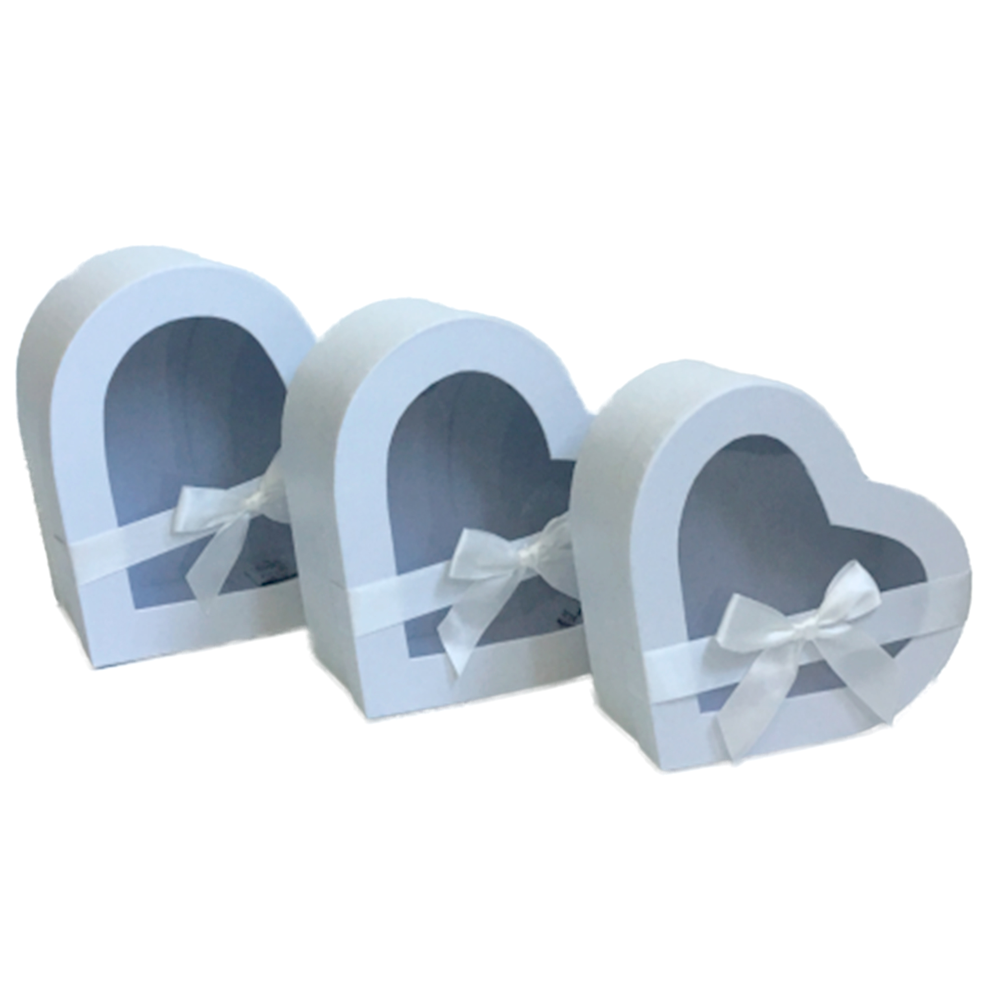 Коробка подарочная "Сердце", 26x25xH12 см - 21x20xH8 см, набор (3 шт), с окном Белый