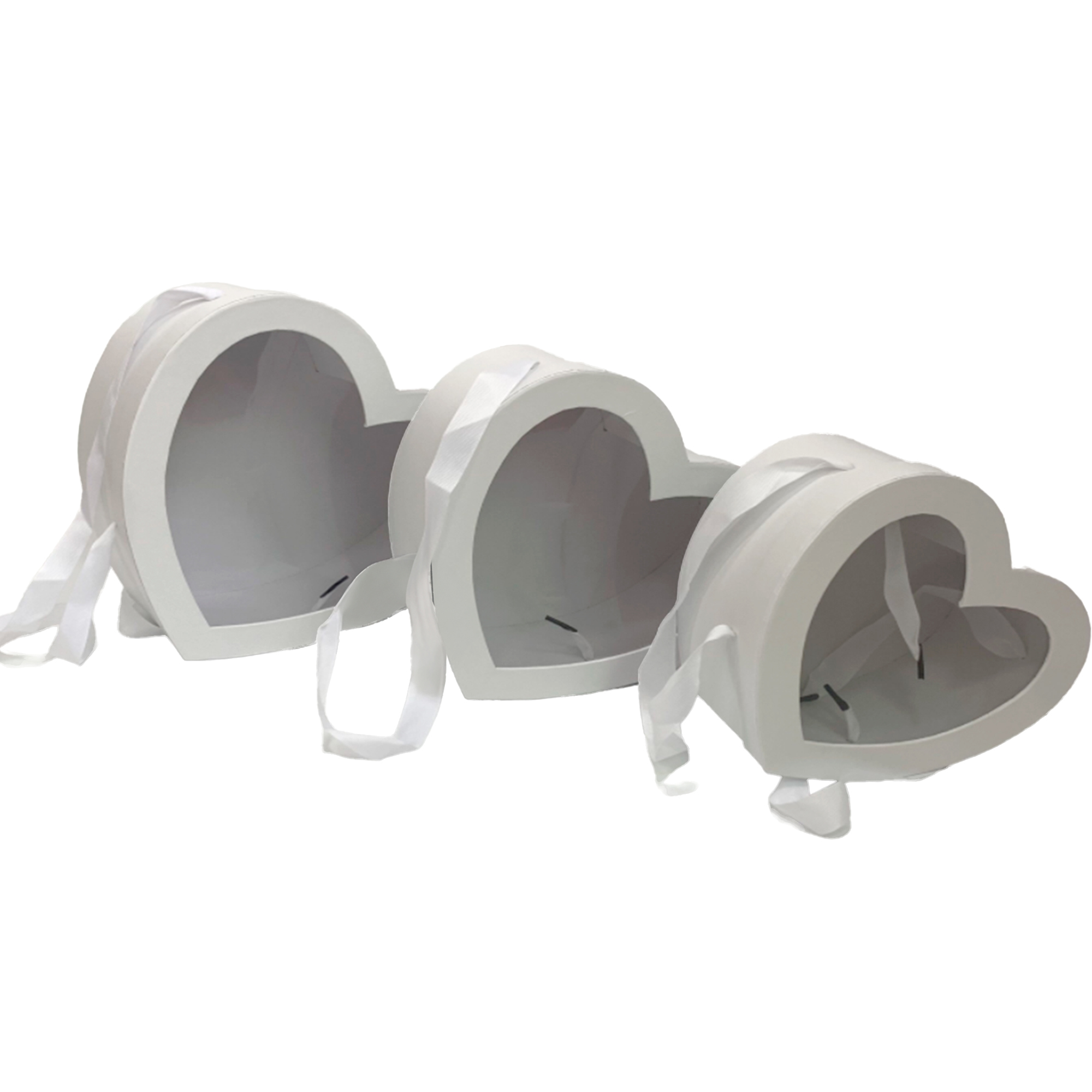 Коробка подарочная "Сердце", 26x25xH12 см - 18x15xH10 см, набор (3 шт), с окном, с ручками Белый