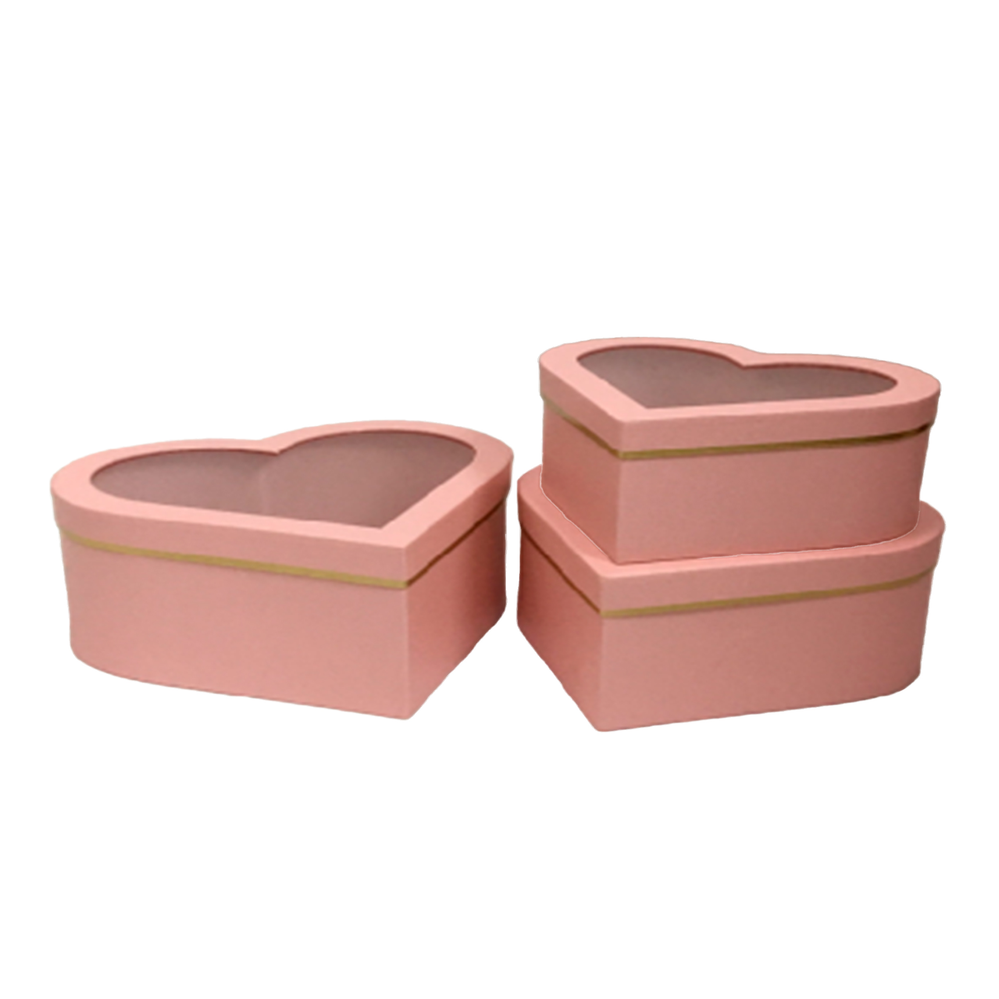 Коробка подарочная "Сердце", 28,5x26xH13 см - 23,5x21,5xH10 см, набор (3 шт) Пудровый