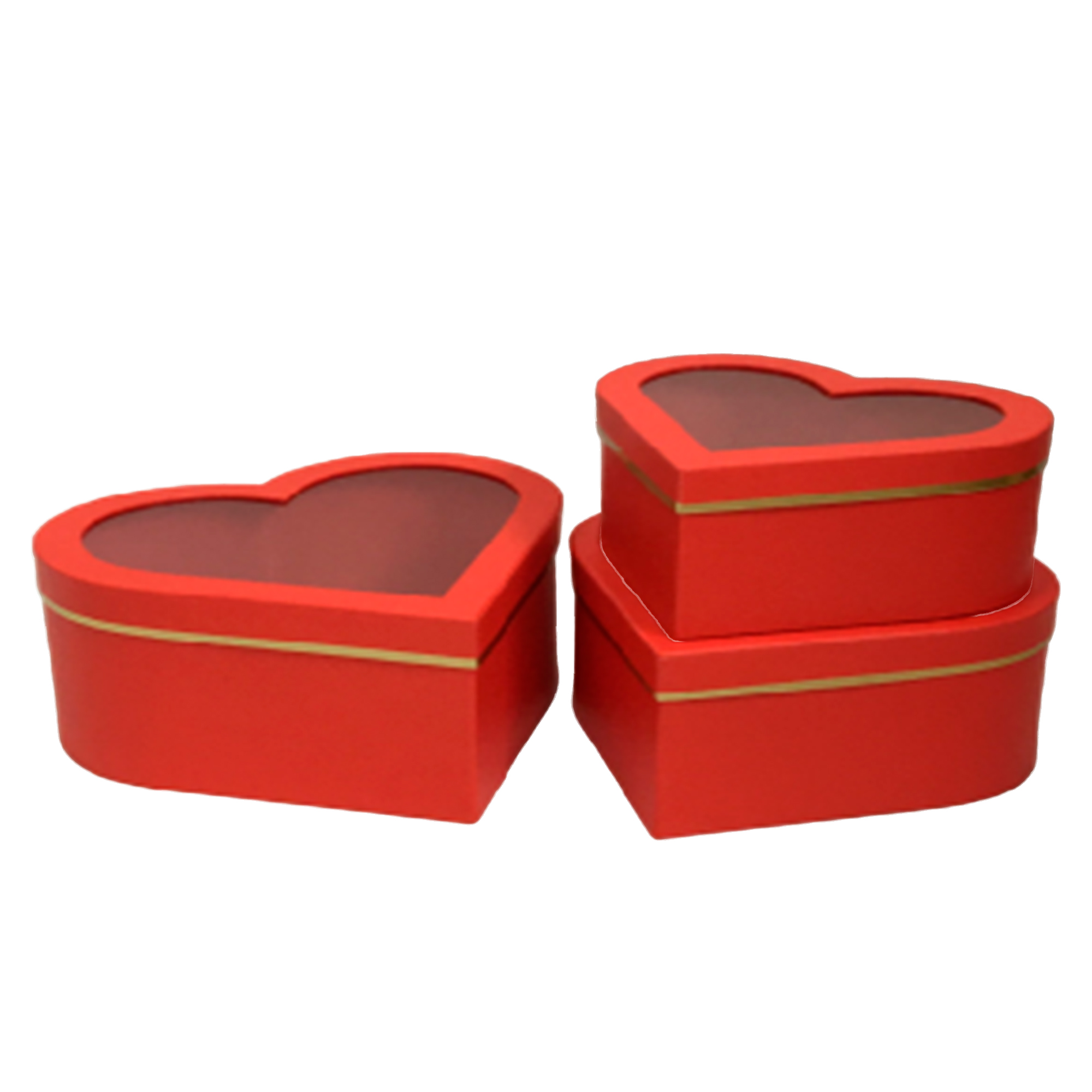 Коробка подарочная "Сердце", 28,5x26xH13 см - 23,5x21,5xH10 см, набор (3 шт) Алый