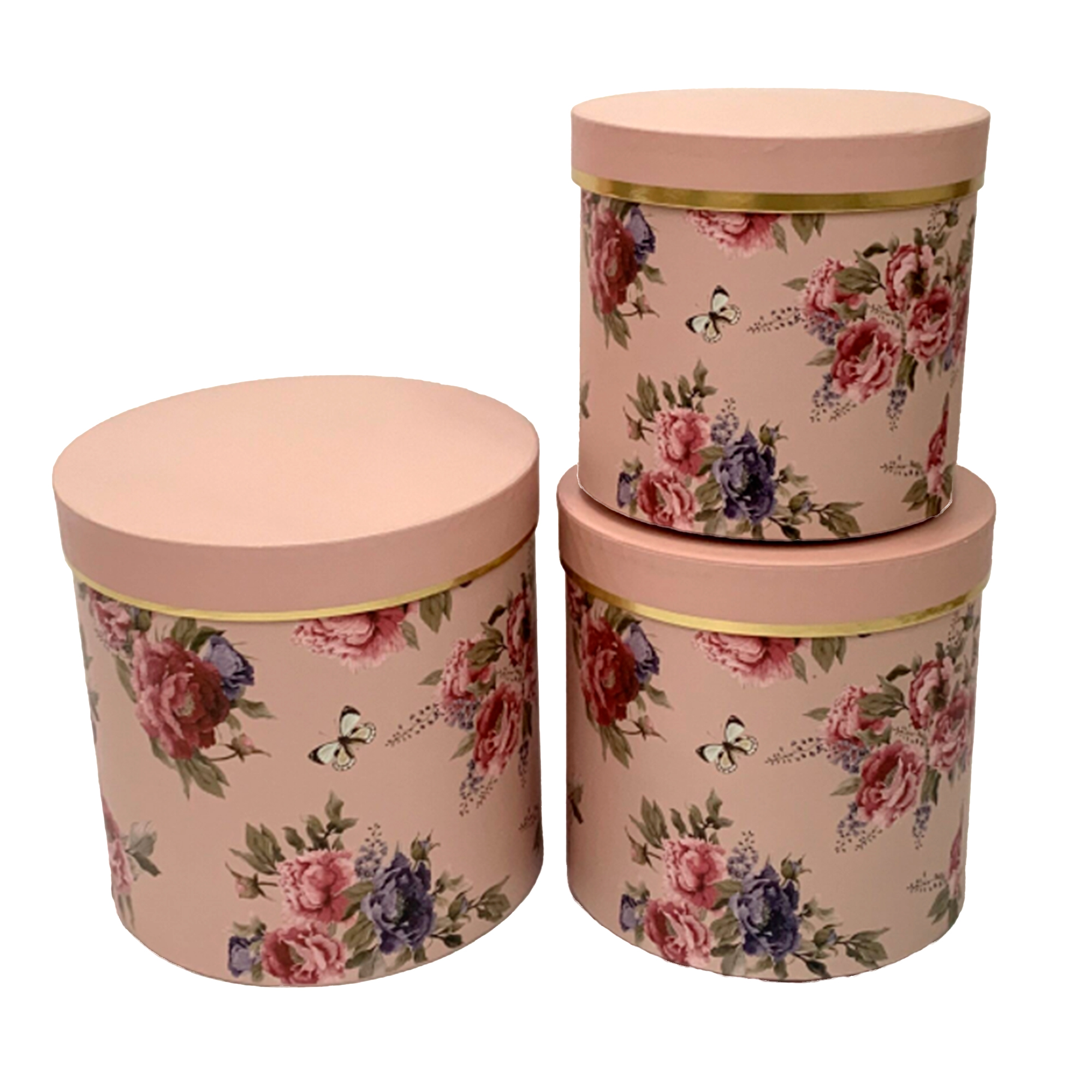 Коробка шляпная "Цветы", D24xH23,5 см - D20xH18 см, набор (3 шт) Пудровый