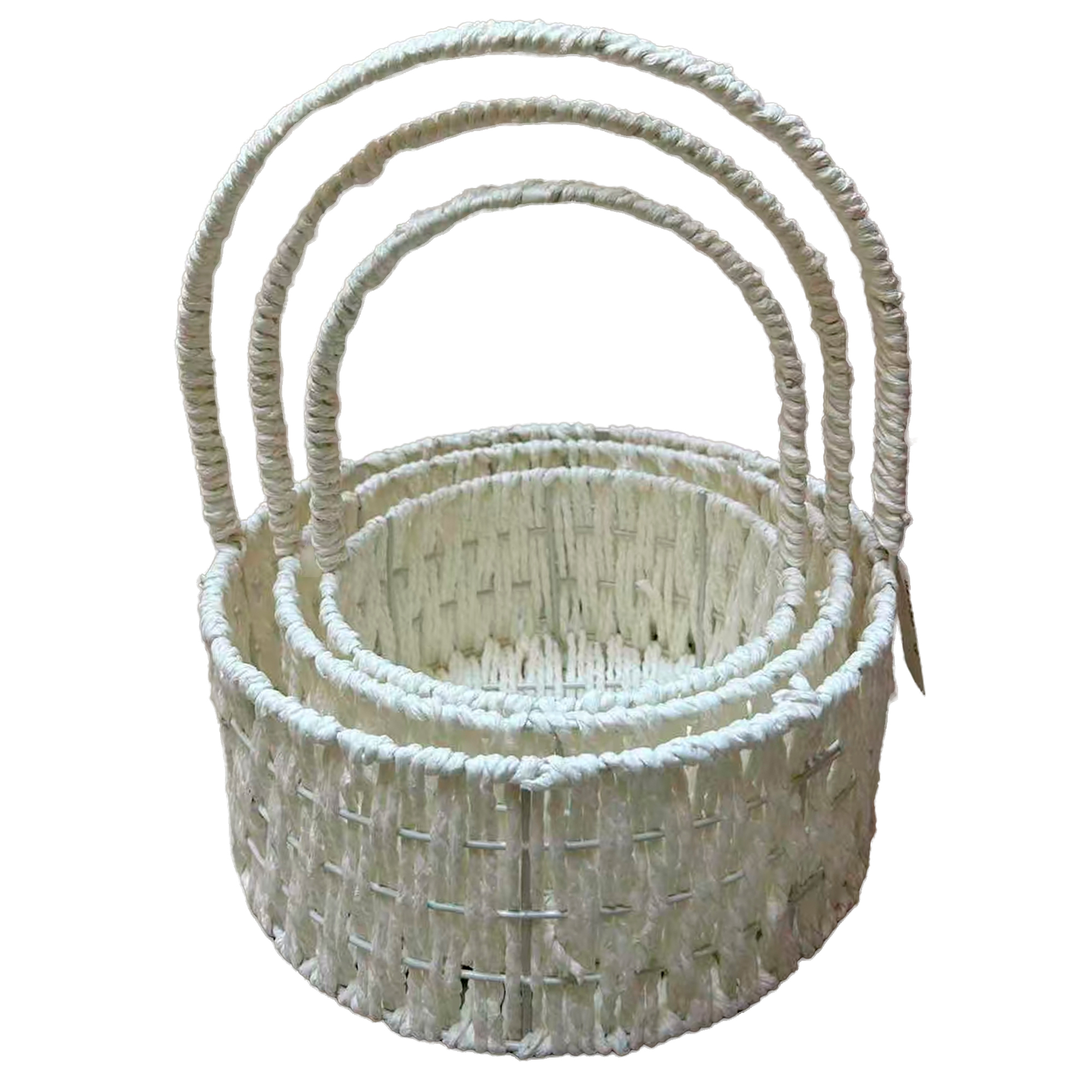 Корзина плетеная (бумага), D26xH11/29 см - D17xH9/23 см, набор (3 шт) Белый