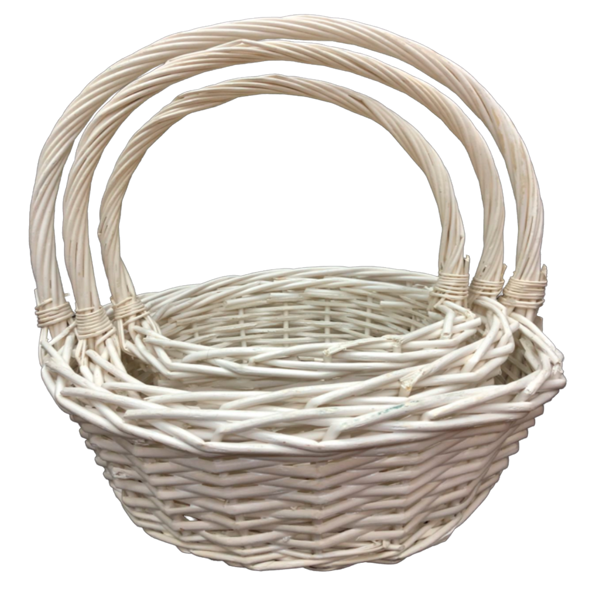 Корзина плетеная (ива), D33xH13/36 см - D22xH10/26 см, набор (3 шт) Белый