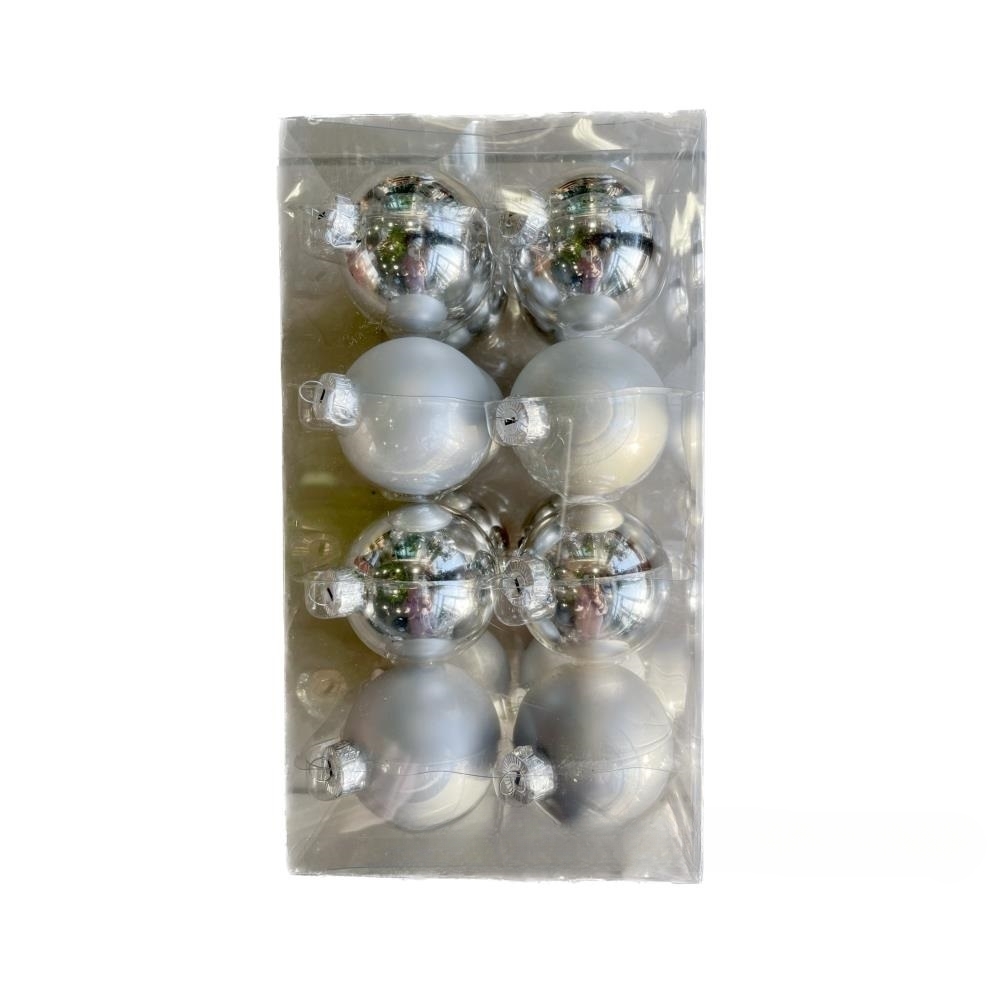 Елочная игрушка "Шар" (стекло), D8 см, набор (16 шт) Серебряный