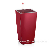 Кашпо Lechuza "Mini Cubico Complete scarlet red high gloss" c индикатором уровня воды, 9x9xH18 см Яр - фото 1