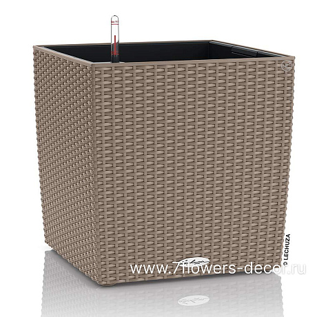 Кашпо Lechuza Cube Cottage Complete sand brown (пластик), 40x40xH40 см - фото 1
