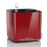 Кашпо Lechuza "Cube Glossy Complete scarlet red high gloss" (пластик), 14x14xH14 см Ярко-красный бле - фото 1