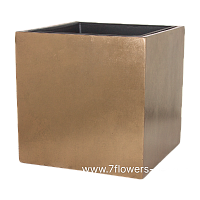 Кашпо Nobilis Marco "Pa-brass Cube" (полистоун), 50х50хH50 см, с тех.горшком - фото 1