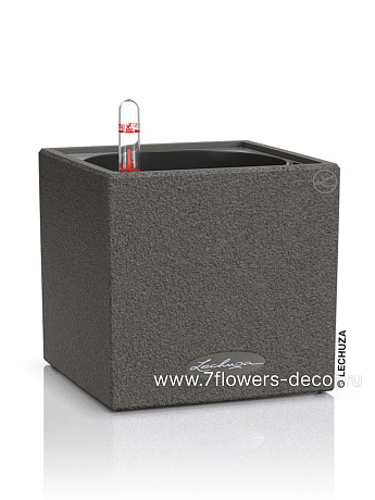 Кашпо Lechuza Canto Stone Complete grahite black (пластик), 14x14xH14 см - фото 1