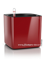 Кашпо Lechuza "Cube Glossy Complete scarlet red high gloss" (пластик), 17x17xH16 см - фото 1