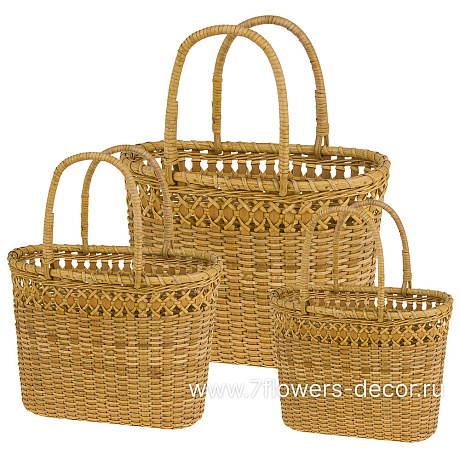 Корзина плетеная (ротанг), 28x15,5xH21/36 см - 35,5x20xH25/43,5 см, набор (3 шт) - фото 1